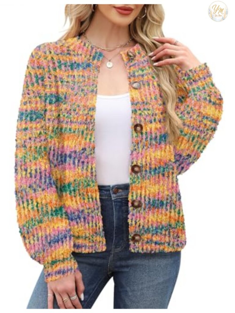 Cable Knit Cardigan Open Front Button Sweater Acrylic Loose Fit Long Sleeve